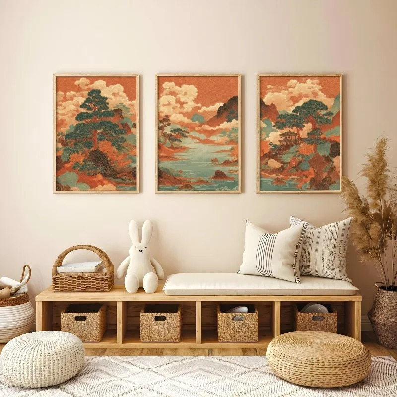 Japanese Living Lifestyle - Lot de 3 tableaux muraux vintage